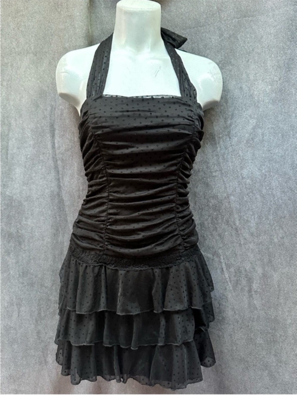 Vintage black lace ruffles ruched mini dress Candies women’s medium